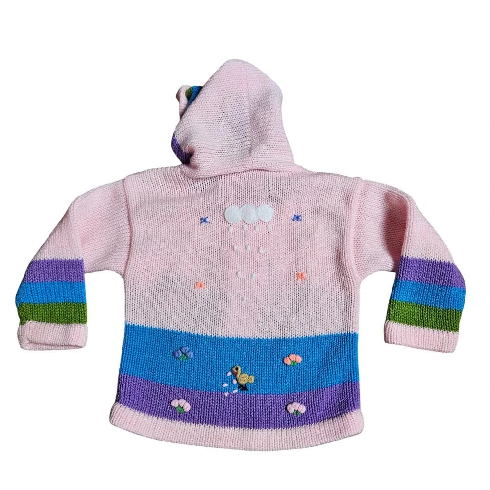 Vintage Grupo Condor Girls Knit Zip Hoodie 6-12M Llama Sun Hand Embroidered Peru